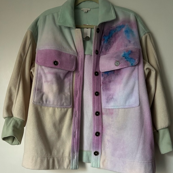 New Anthropologie Pilcro tie dyed micro fleece button front shirt jacket - Picture 3 of 8